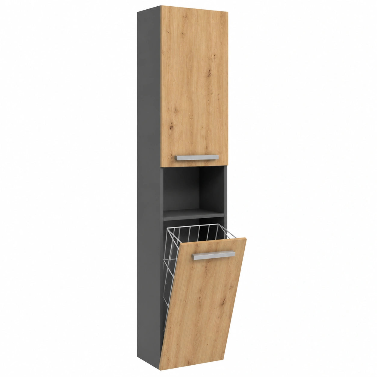 BDW Mobile da Bagno con Cesto Portabiancheria, 2 Ante, 174x31x30 cm, Armadietto Verticale