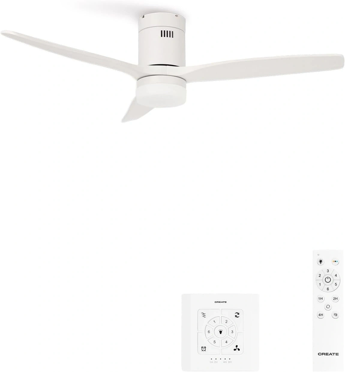 CREATE, Ventilatore da soffitto, 40W, 132 cm, con telecomando, silenzioso, Bianco