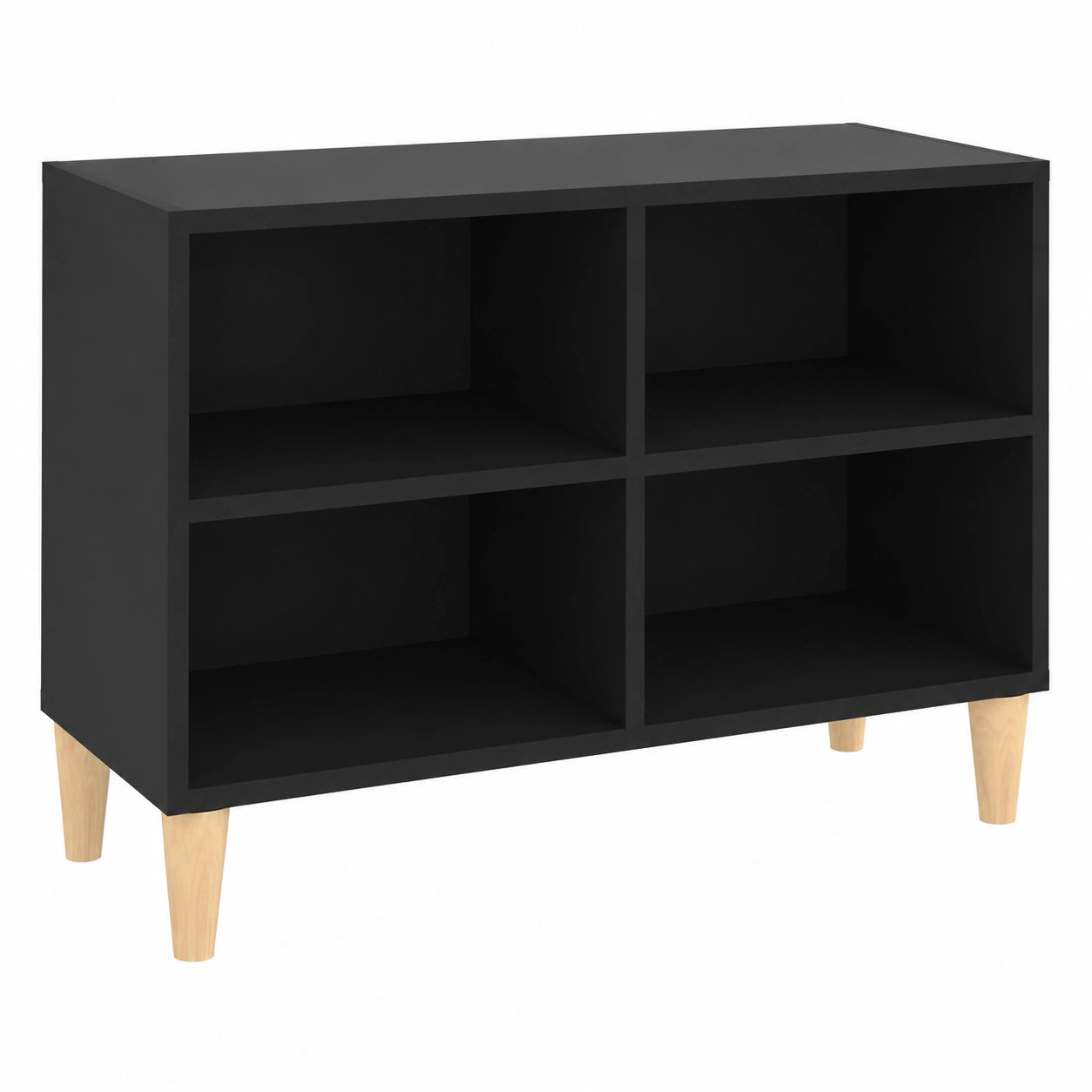 Mobile TV nero scandinavo 69,5x30x50 cm con 4 scomparti e gambe in legno d'eucalipto