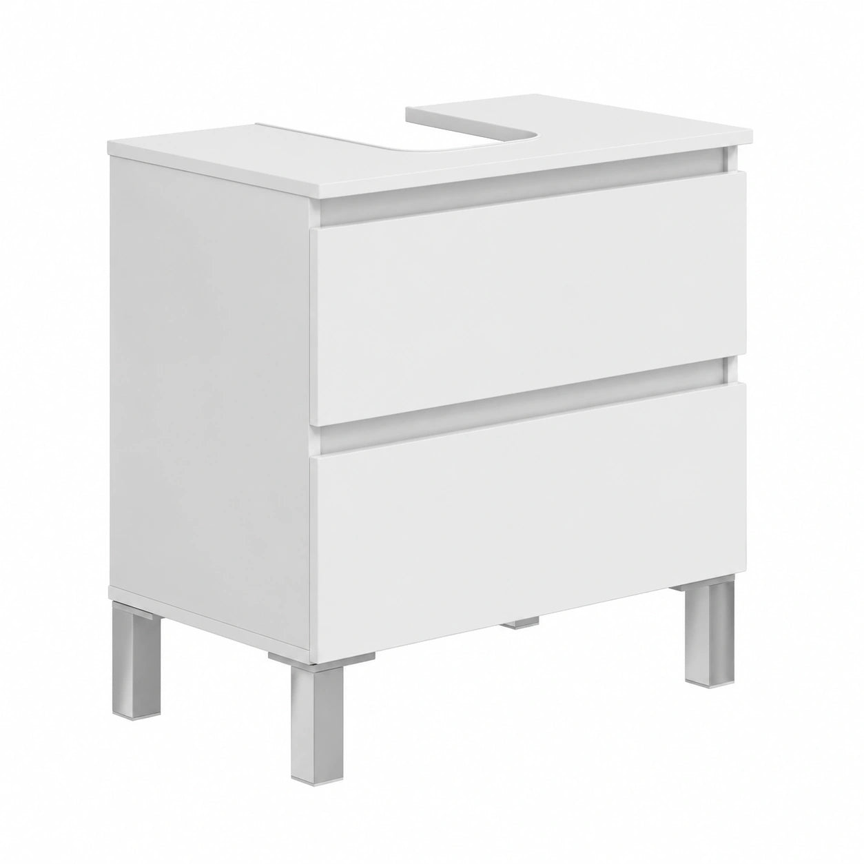 Mobile Bagno Salvaspazio con Cassetti e Gambe in Alluminio, Bianco Lucido 63,5x60x40 cm