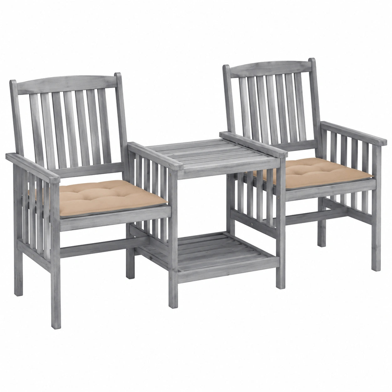Set arredo giardino in legno di acacia con tavolo e cuscini