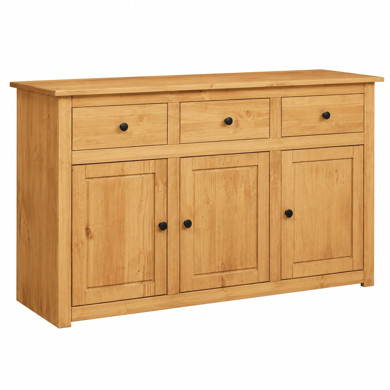 Credenza in Pino Massello con Cassetti e Ante, Stile Rustico, 135x40x80 cm