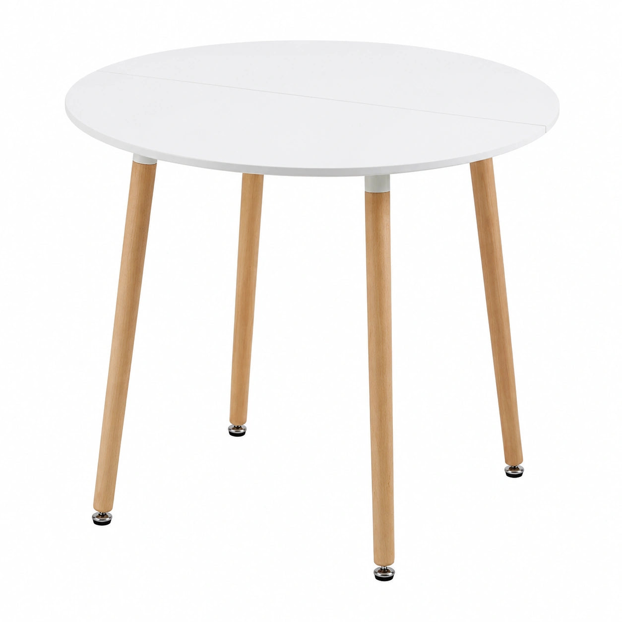 Tavolo da Pranzo Rotondo Scandinavo con Gambe in Legno Massello, 80x75 cm, Bianco