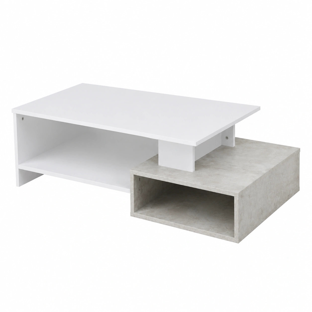 Tavolino da Salotto Moderno in Legno MDF con Ripiani, 106.5x60x34.5 cm, Bianco e Cemento