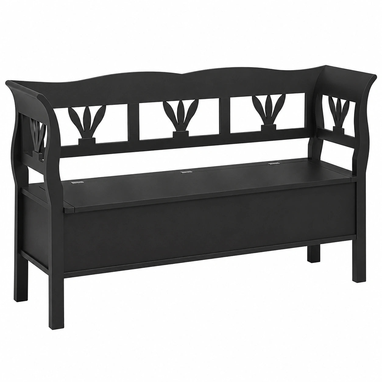 Panca Country Nero in Legno Massello con Vano Contenitore 163x48x92 cm