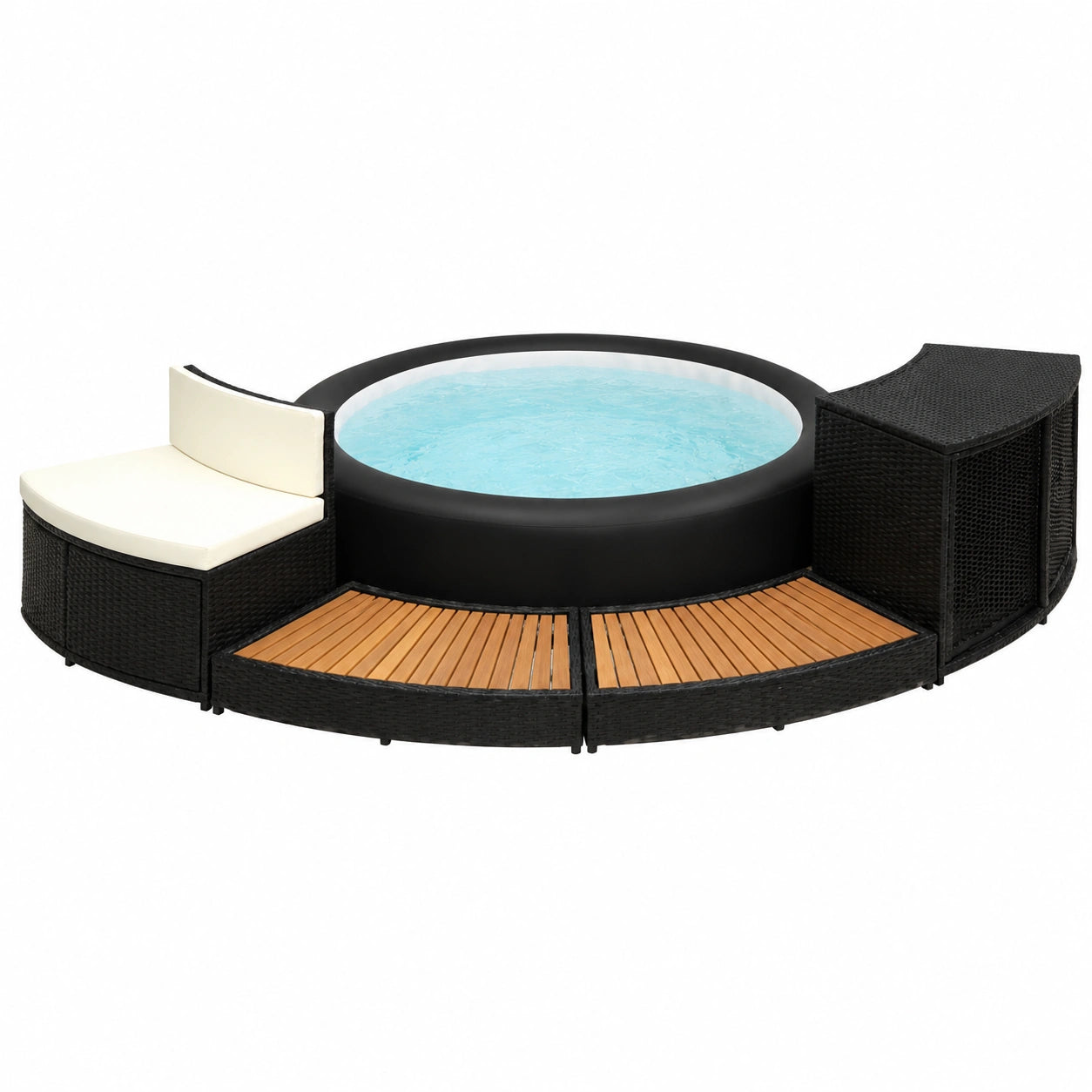 Set mobili per spa in legno di acacia con recinzione in polirattan per vasca idromassaggio