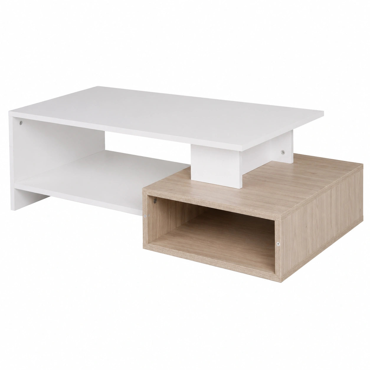 Tavolino da Salotto Moderno in Legno MDF con Ripiani Multipli, 106.5x60x34.5 cm, Bianco e Quercia