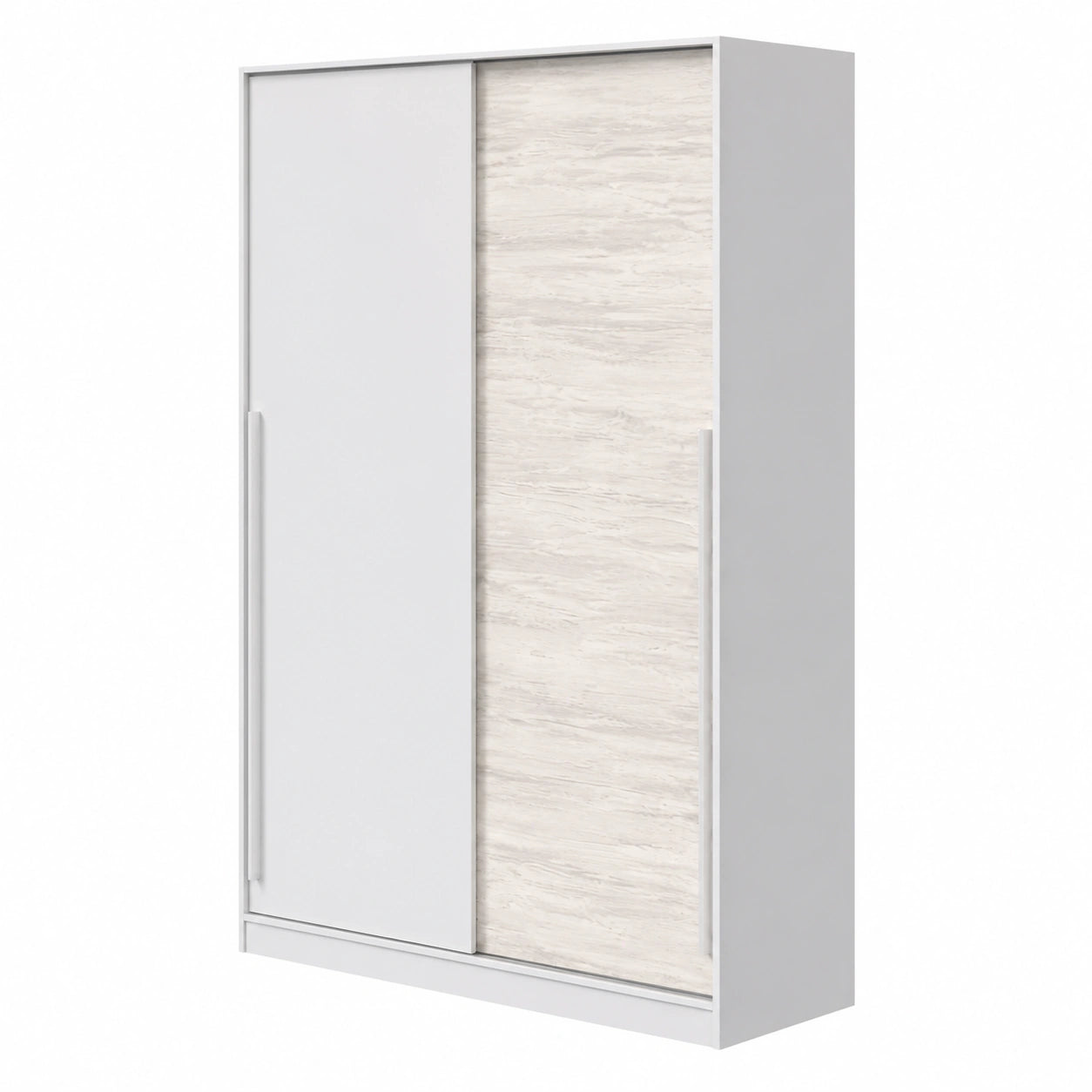 Armadio Scorrevole Salvaspazio Stile Nordico con Appendiabiti e Ripiani, 200x120x50 cm, Bianco e Rovere