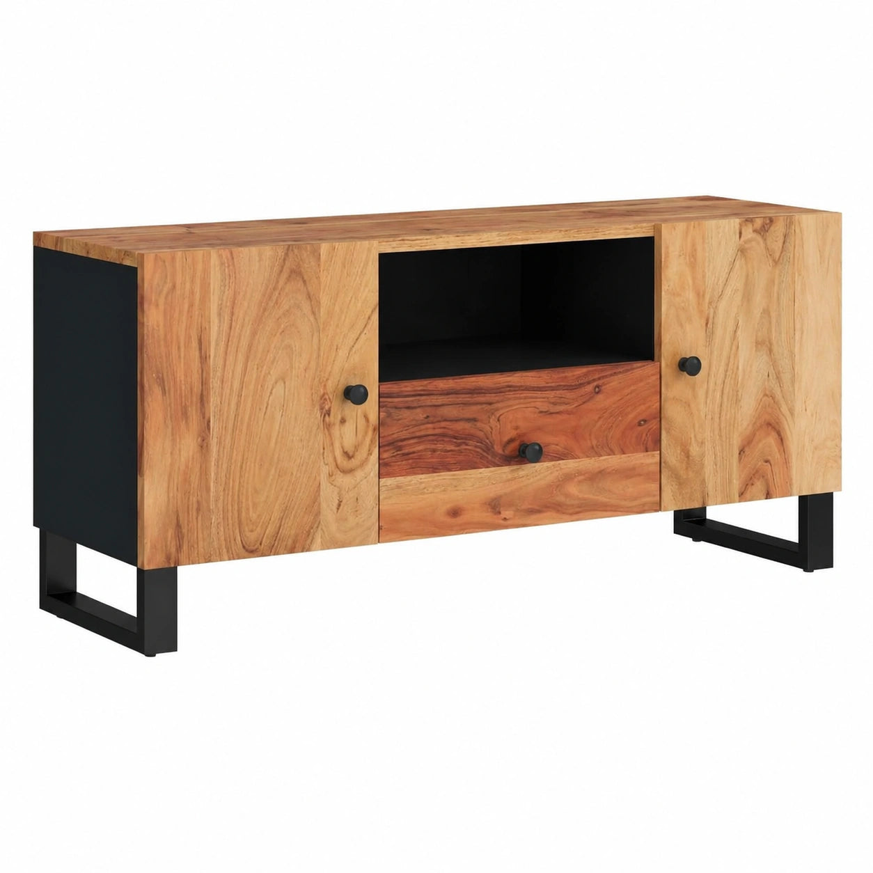 Mobile TV scandinavo in legno d'acacia, 105x33,5x46 cm, design moderno con spazio portaoggetti per soggiorno