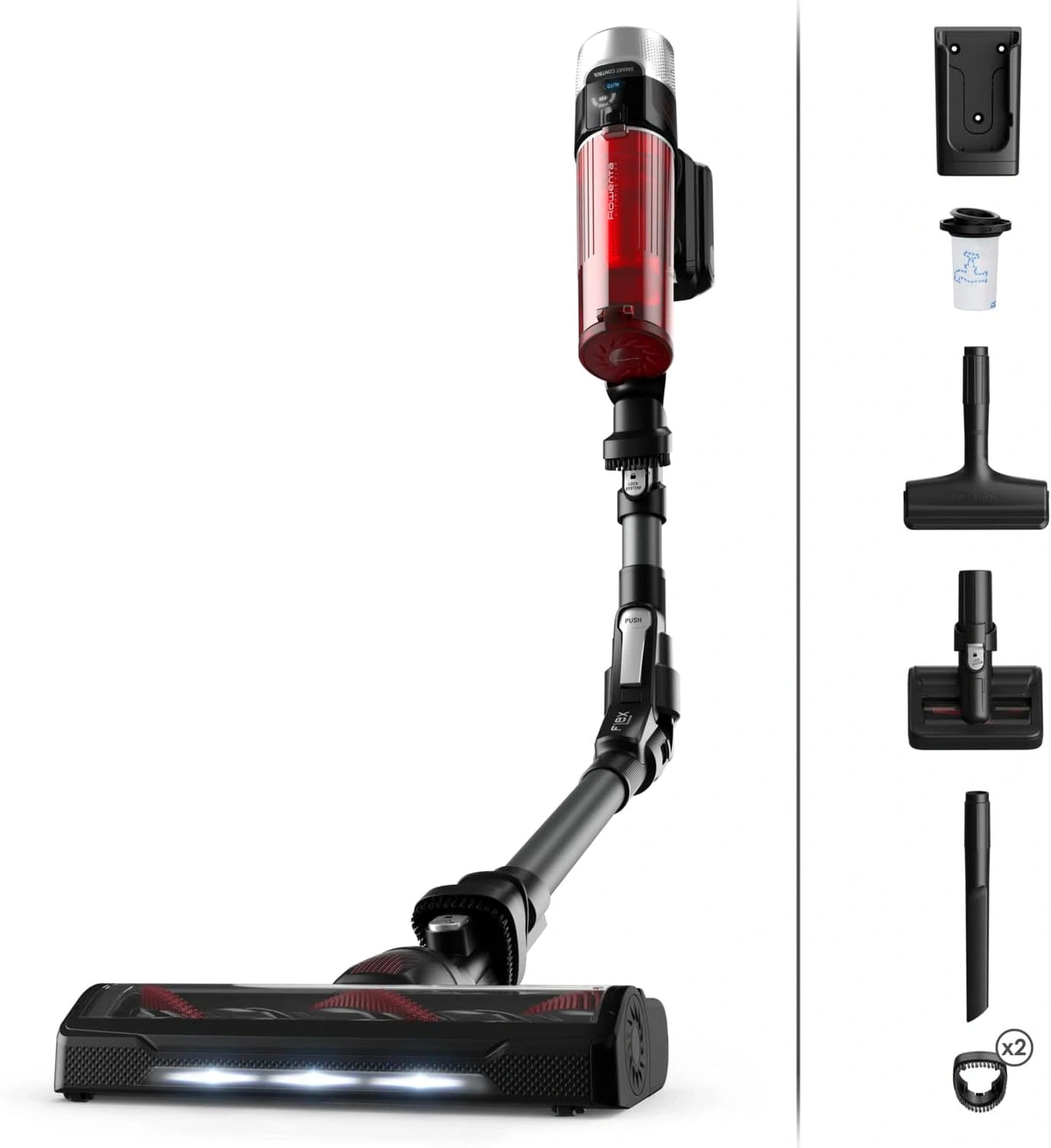 Rowenta, Aspirapolvere, con display digitale, senza fili, Grigio/Rosso