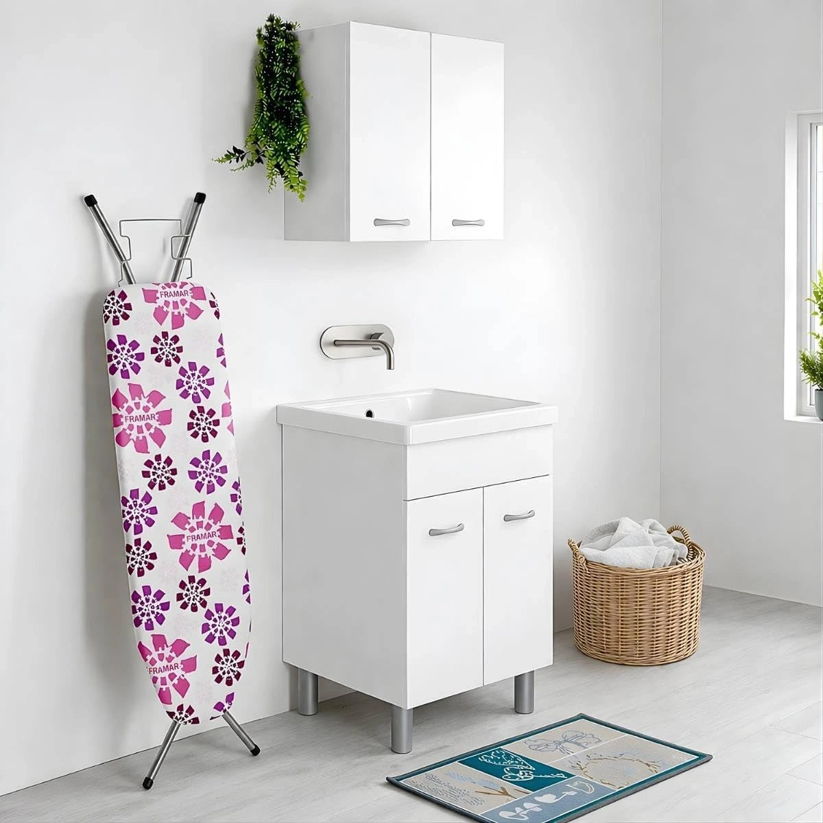 Mobile LAVATOIO, Prodotto per casa e tempo libero, 33 cm, portatile, Bianco/Argento