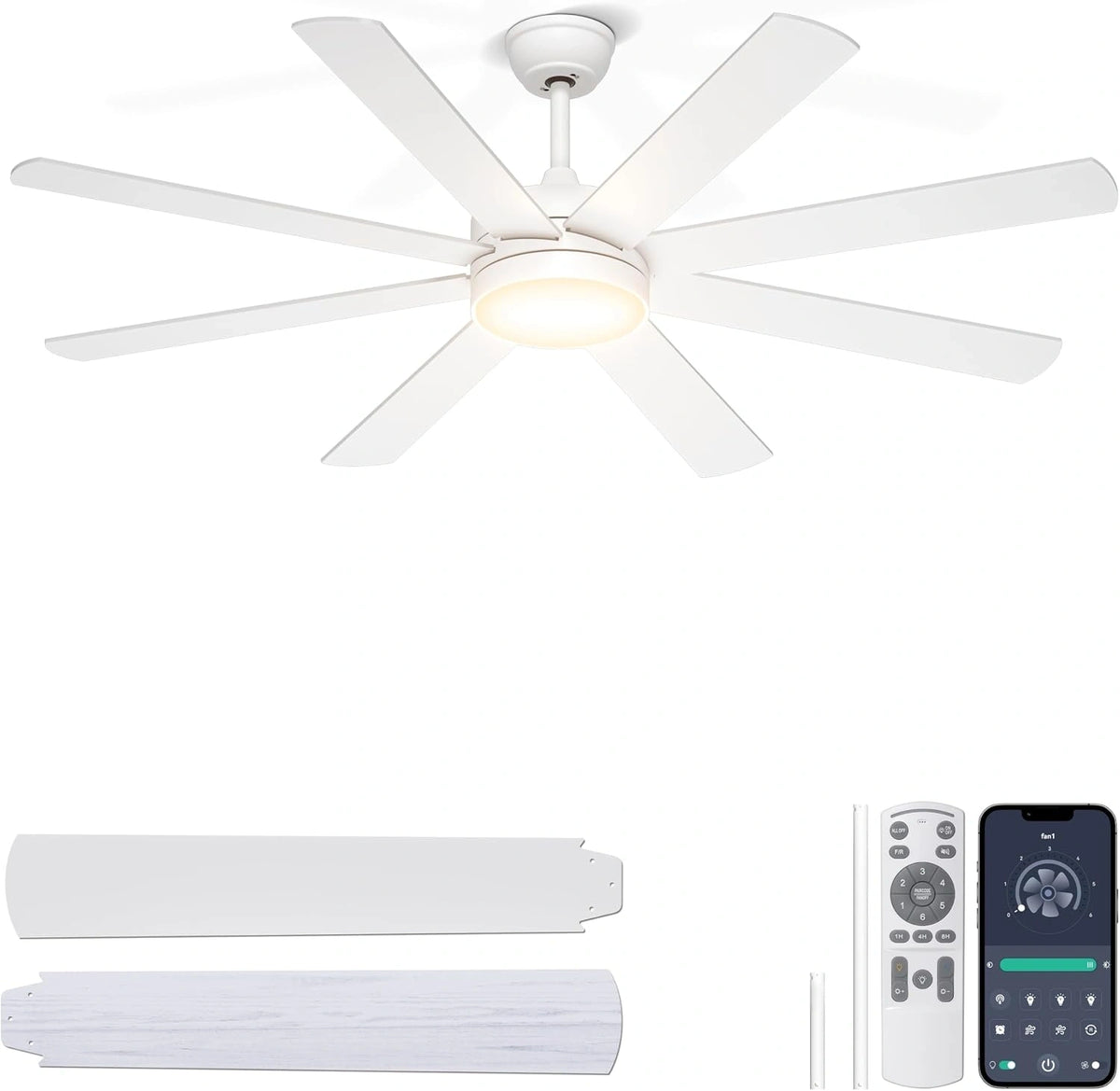 Ohniyou, Ventilatore da soffitto, 152 cm, silenzioso