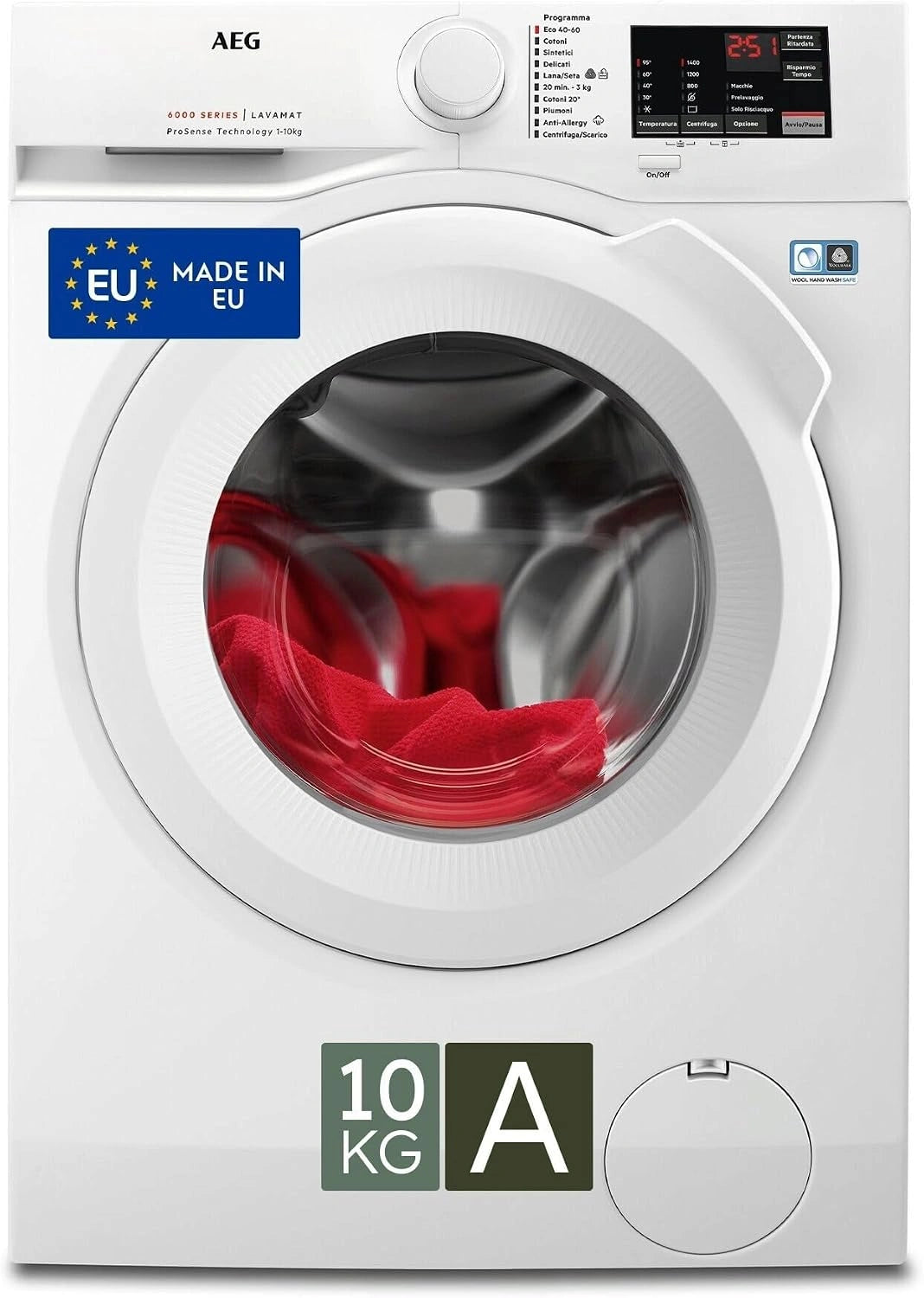 AEG, Lavatrice, 10 kg, con display digitale, con tecnologia inverter, Bianco