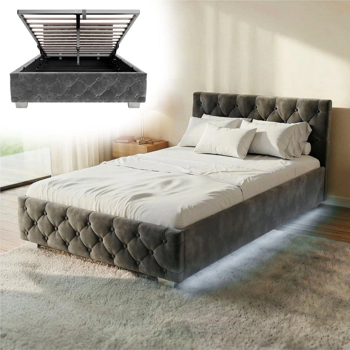Juskys, Letto, a LED, Grigio