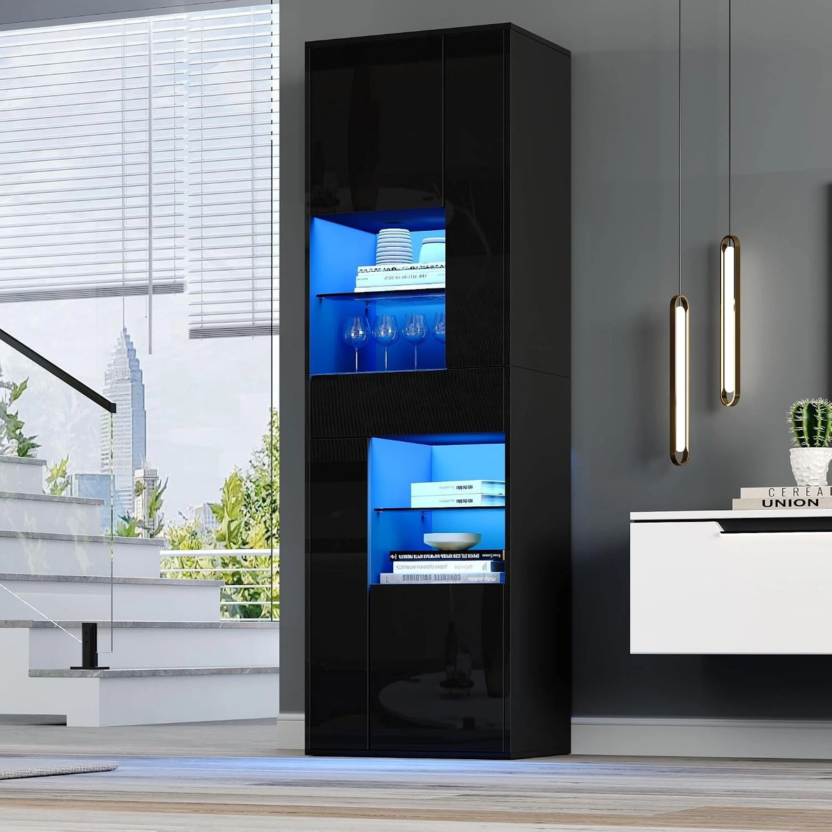 Merax, Armadio, 170 cm, a LED, Nero