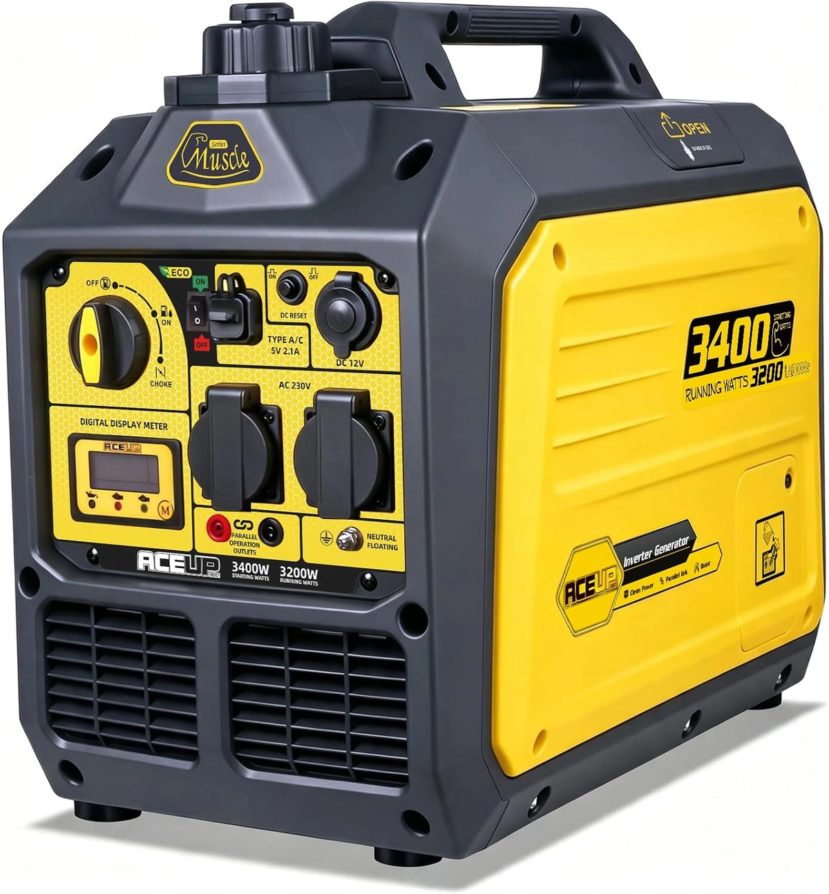 Aceup, Generatore di corrente, 3400W, 230V, 5V, con display digitale, con controllo intelligente