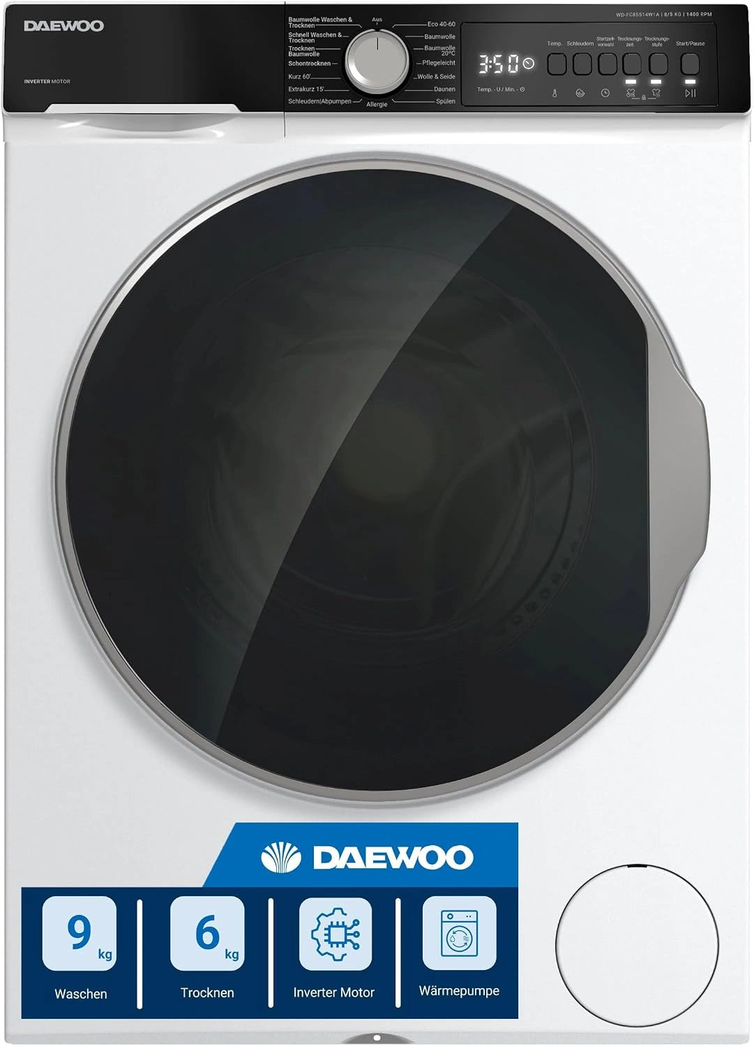 Daewoo WD-FC85514W1A-DE, Asciugatrice, 8 kg, 5 kg, con tecnologia inverter, Bianco