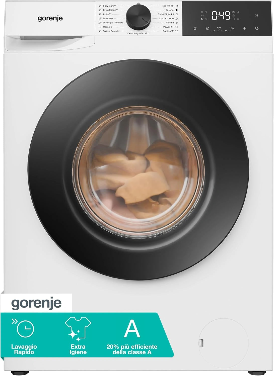 Gorenje WG2P94A22/IT, Lavatrice, 9 kg, con tecnologia inverter, Bianco