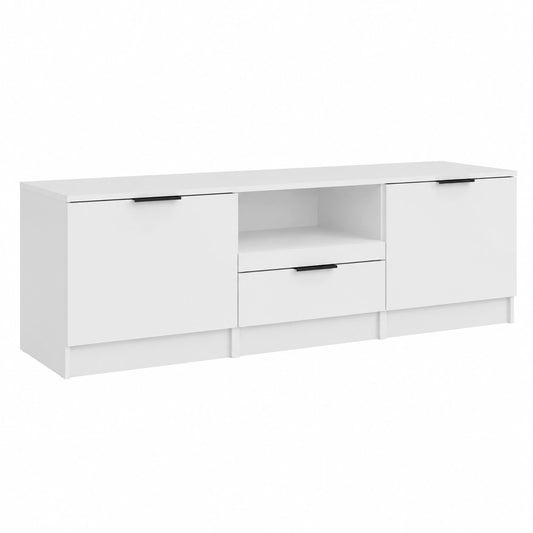 Mobile Porta TV Bianco Moderno in Legno, 140x35x40 cm, Compatibile con TV fino a 60", Ripiani Integrati per Soggiorno