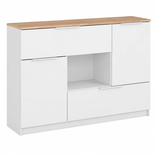 Cassettiera Moderna Betti in Bianco e Sonoma con Vani Multipli per Camera da Letto