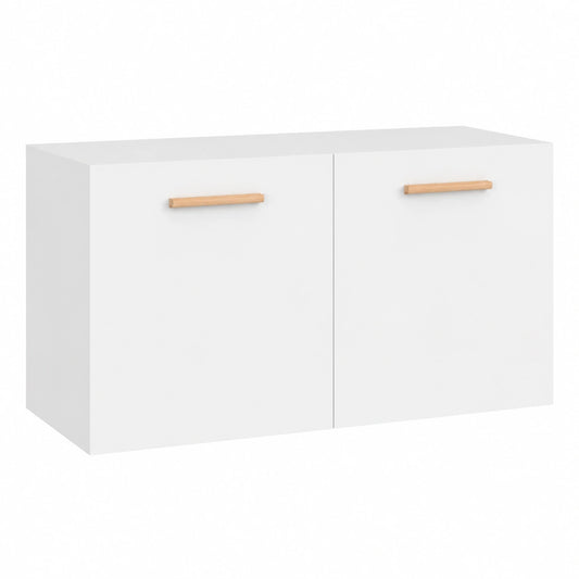 Pensile Bianco in Legno, 80x35x36,5 cm, con 2 Ante, Stile Scandinavo, per Soggiorno e Camera, Montaggio Facile