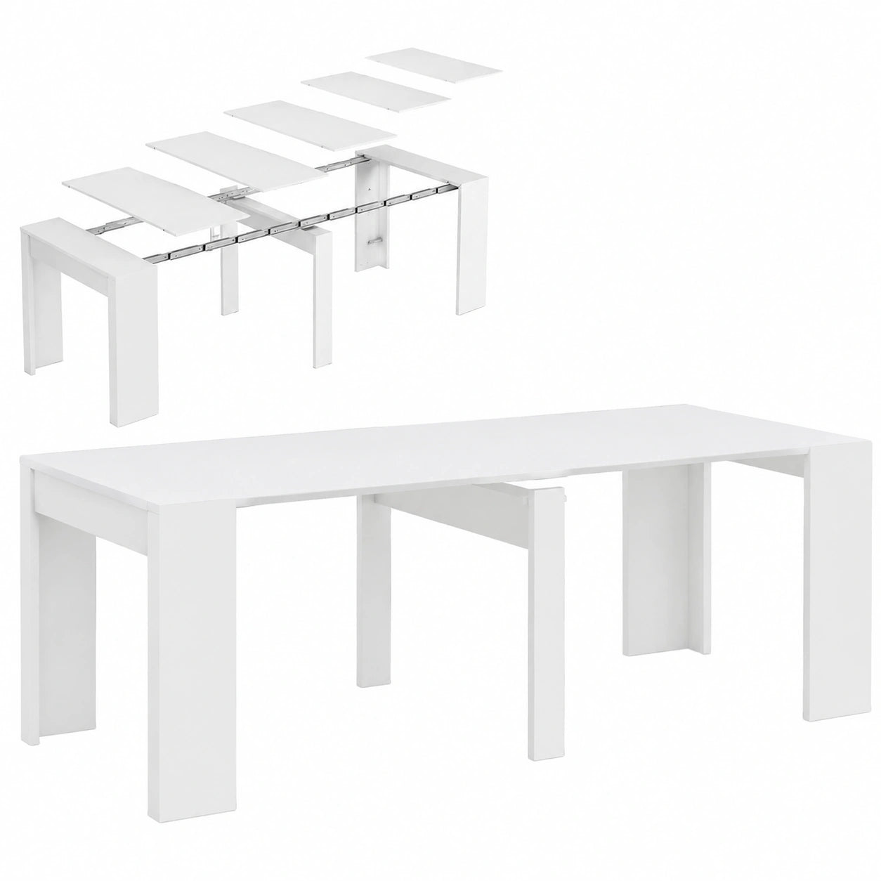 Consolle Allungabile Moderna in MDF Bianco, Salvaspazio fino a 3 Metri