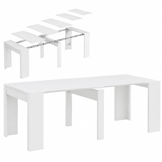 Consolle Allungabile Moderna in MDF Bianco, Salvaspazio fino a 3 Metri