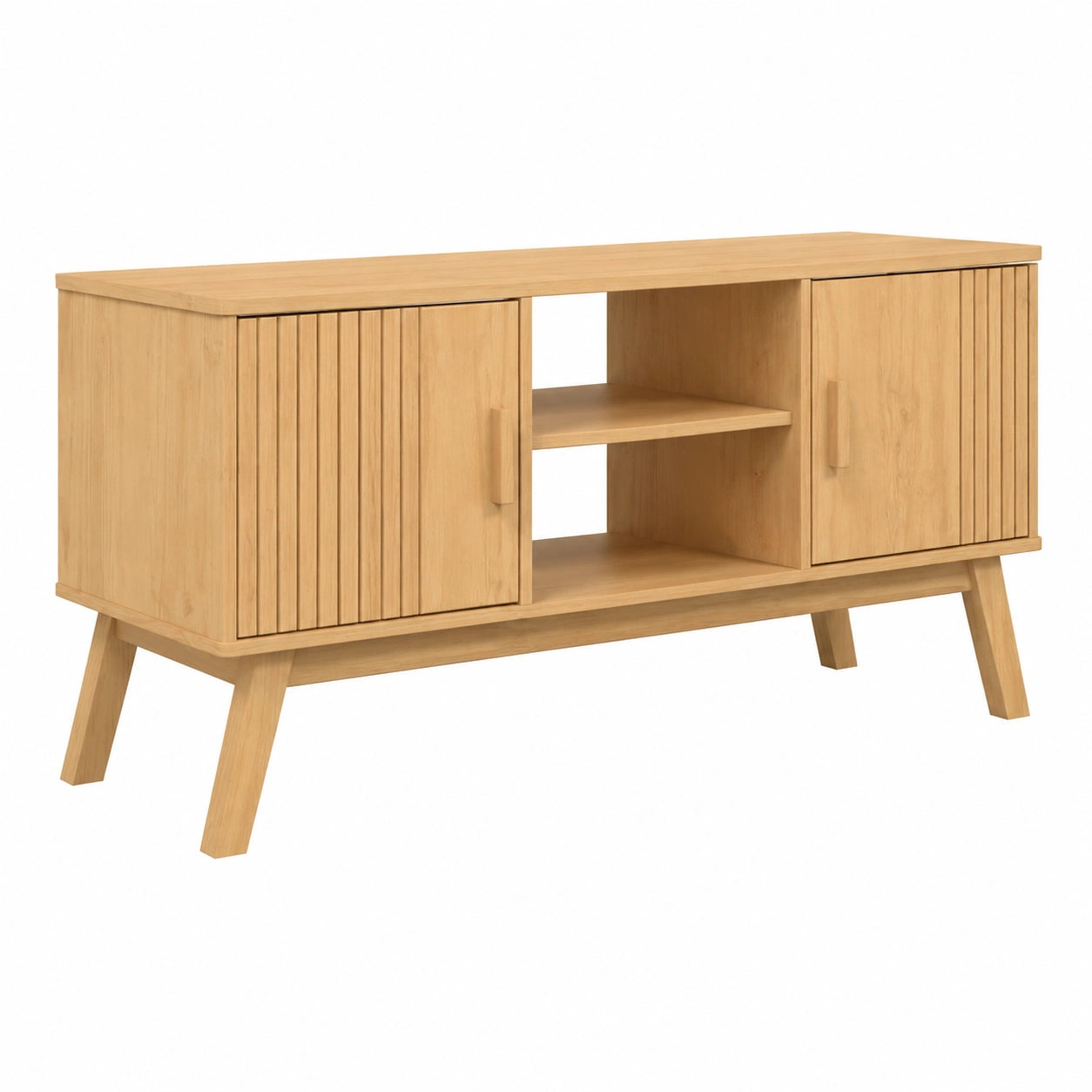 Mobile TV scandinavo in legno di pino massiccio, marrone, 114x43x57 cm con ampio spazio