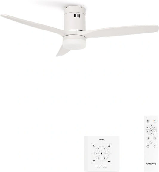 CREATE, Ventilatore da soffitto, 40W, 132 cm, con telecomando, silenzioso, Bianco