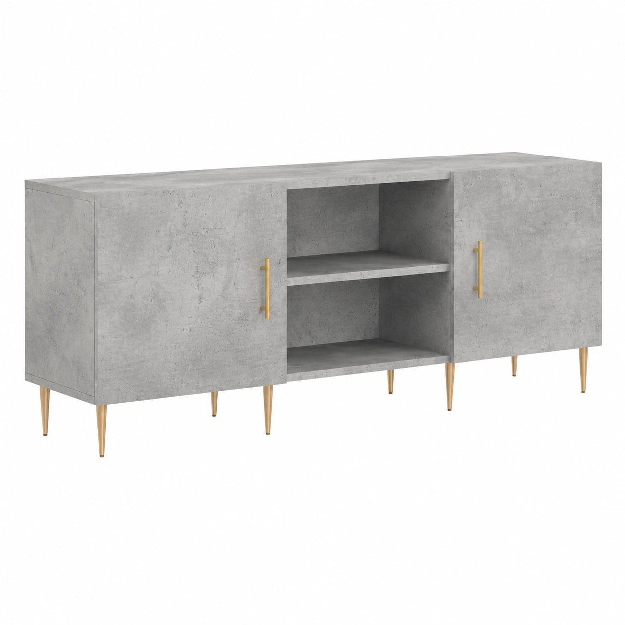 Mobile TV moderno in legno grigio cemento con gambe in ferro, 150x30x50 cm, stile scandinavo per soggiorno