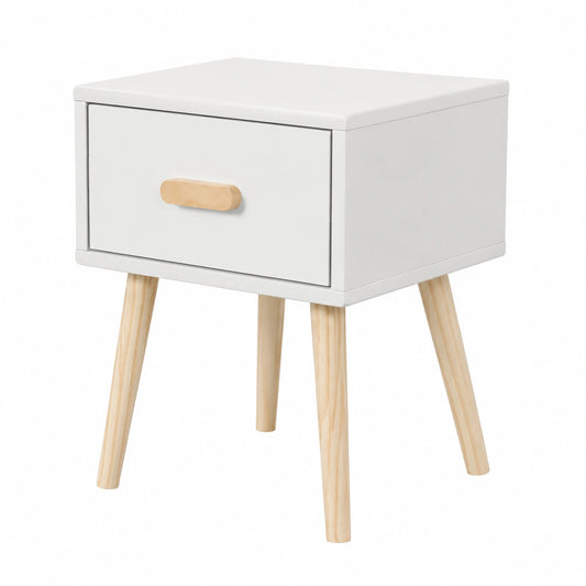 Comodino Scandinavo per Bambini in MDF e Pino, Bianco e Marrone, con Cassetto, 44x35x35 cm