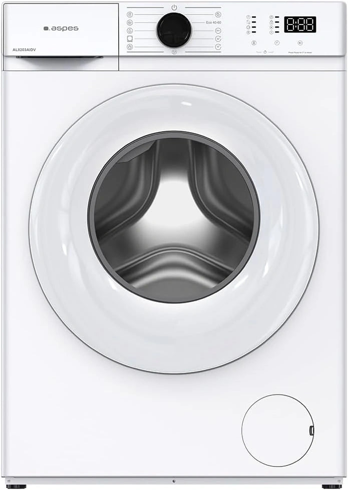 Aspes, Lavatrice, 8 kg, con tecnologia inverter, Bianco/Argento