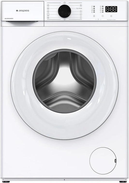 Aspes, Lavatrice, 8 kg, con tecnologia inverter, Bianco/Argento