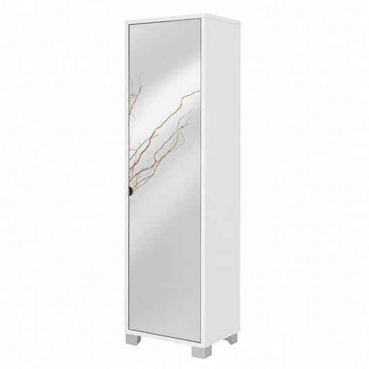 Colonna Bagno Salvaspazio con Specchio e Ripiani, Stile Moderno, 43x29x190 cm, Bianco