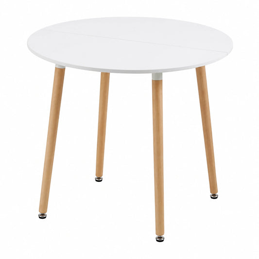 Tavolo da Pranzo Rotondo Scandinavo con Gambe in Legno Massello, 80x75 cm, Bianco