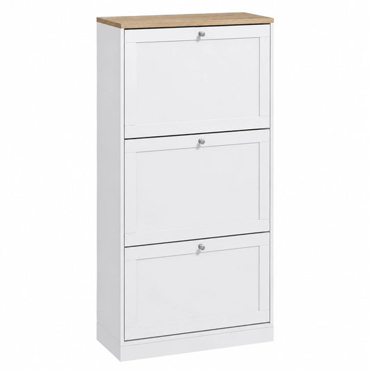 Scarpiera Moderna HOMCOM a 3 Ante con Effetto Legno per 18 Paia di Scarpe, Bianco