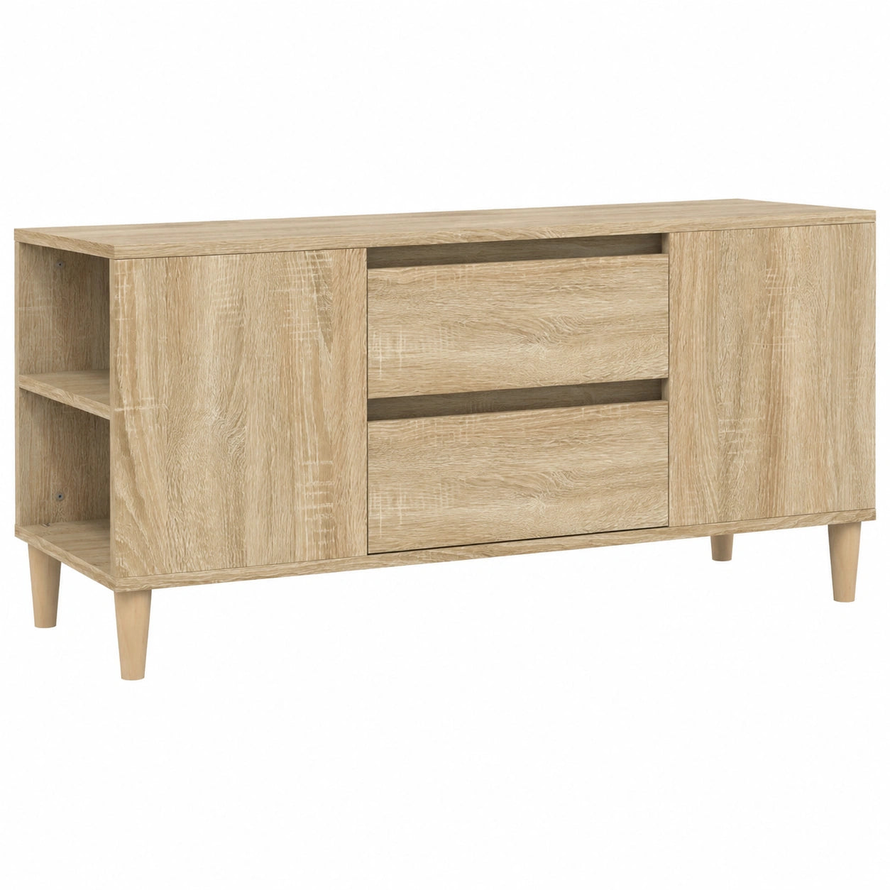 Mobile TV in legno di rovere Sonoma con 4 scomparti e 2 cassetti, stile nordico, 102x44,5x50 cm