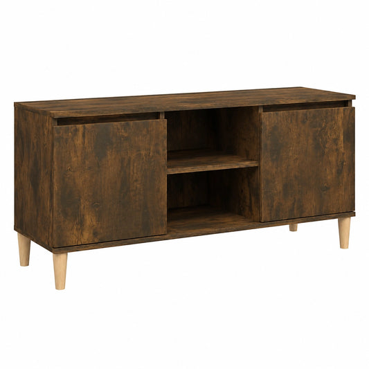 Mobile TV con design scandinavo, finitura rovere affumicato e gambe in legno di eucalipto, con ripiani per soggiorno, 103,5 x 35 x 50 cm