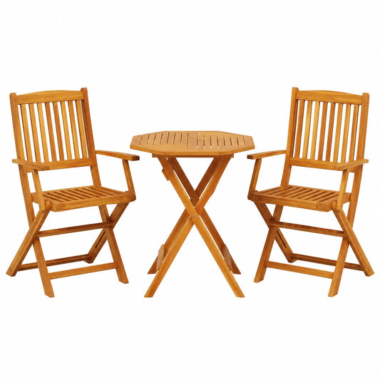 Set Bistrò Pieghevole 3 pezzi Legno di Acacia Massiccio per Esterni
