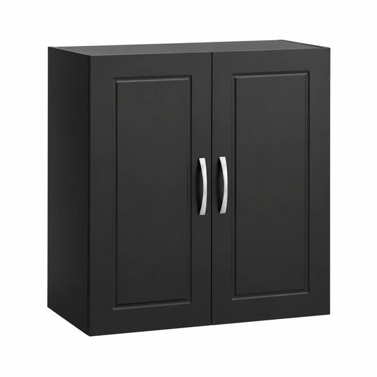 Mobiletto da Parete Bagno Sospeso con Ripiano Regolabile e Anta Nero 60x30x60 cm