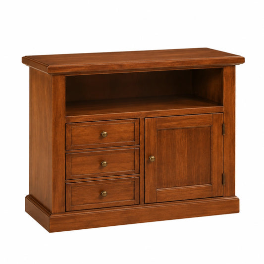 Mobile TV classico in legno massello con finitura noce lucido, 84x40x80 cm