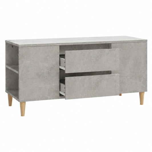 Mobile Porta TV in Legno di Eucalipto Grigio Cemento, 102x45x50cm, con 4 Vani Aperti, 2 Cassetti, Stile Scandinavo per Soggiorno