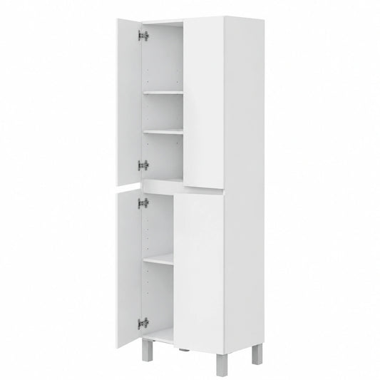 Mobile Bagno Alto Bianco Moderno con 4 Ante e Mensole Regolabili