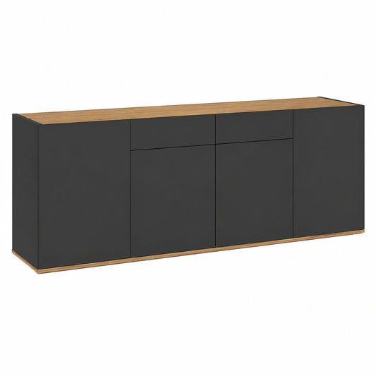 Madia Moderna in Legno con 2 Cassetti e 4 Ante, Credenza per Soggiorno e Cucina, 200x35x71 cm, Antracite e Rovere