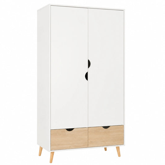 Armadio Camera da Letto in Legno Bianco con 2 Ante e Cassetti