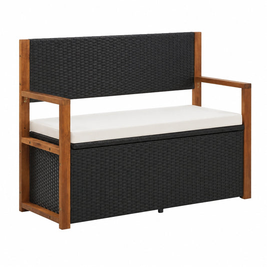Panca da Giardino Portaoggetti in Polyrattan e Acacia 115 cm - Nero