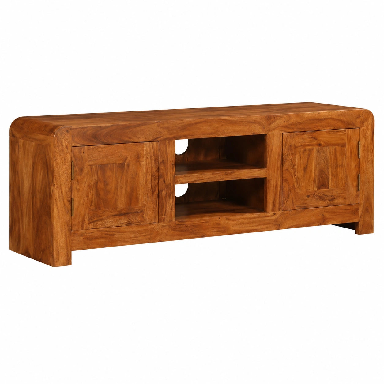 Carrello Porta TV in Legno Massello con Finitura Ambra 120x30x40 cm