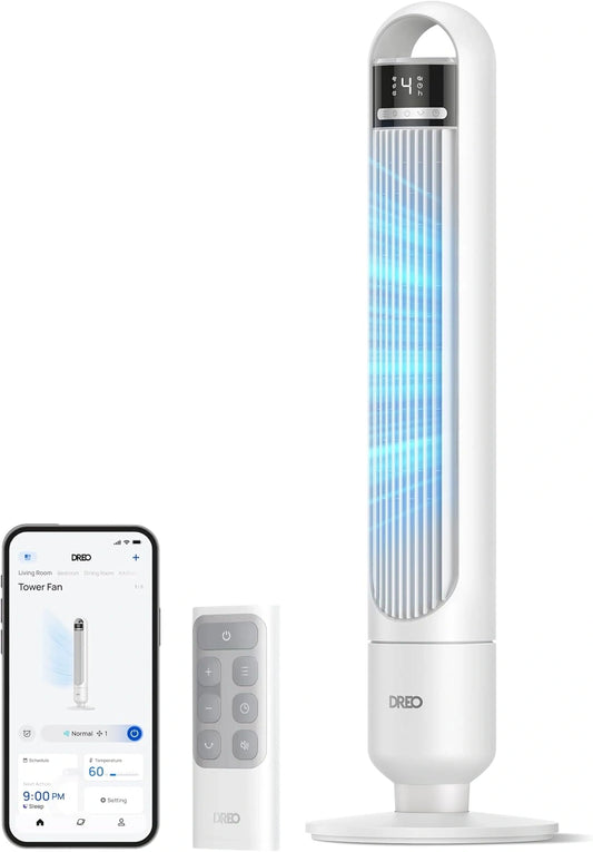 DREO, Ventilatore, 28 dB, con timer, silenzioso, con controllo intelligente