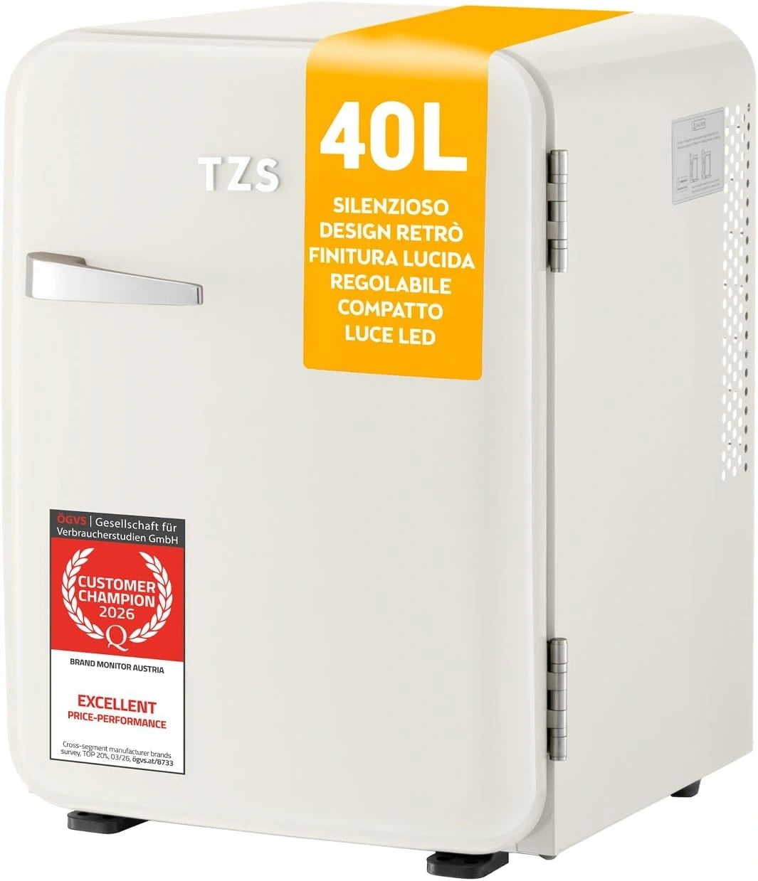 TZS, Frigorifero, 40L, silenzioso, Bianco
