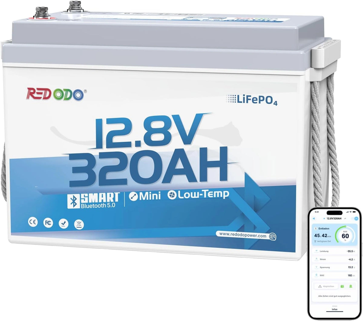 Redodo 12V 320Ah, Batteria ricaricabile, 12V, 320Ah